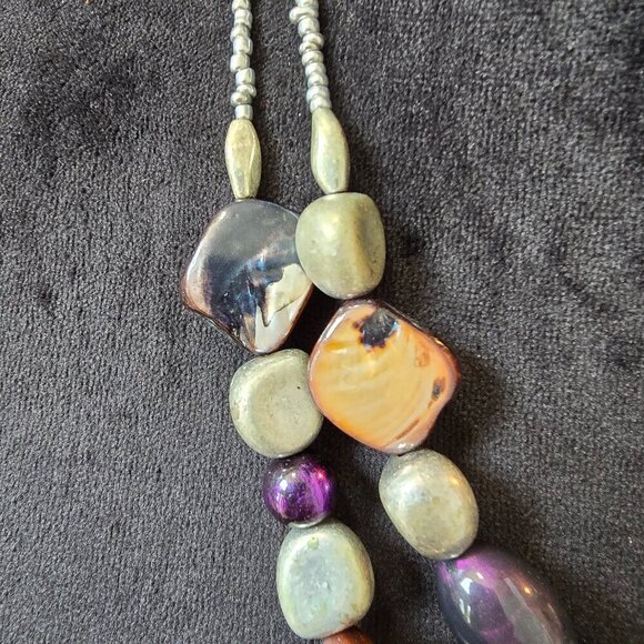Womens Fashion Multicolor Multiple Beaded 2 Layered Necklace with Lobster Clasp - Picture 5 of 6